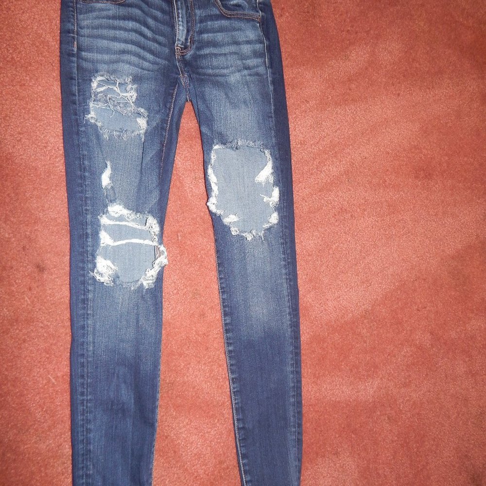 American Eagle Blue Womens Distressed Denim Jeans Size 2